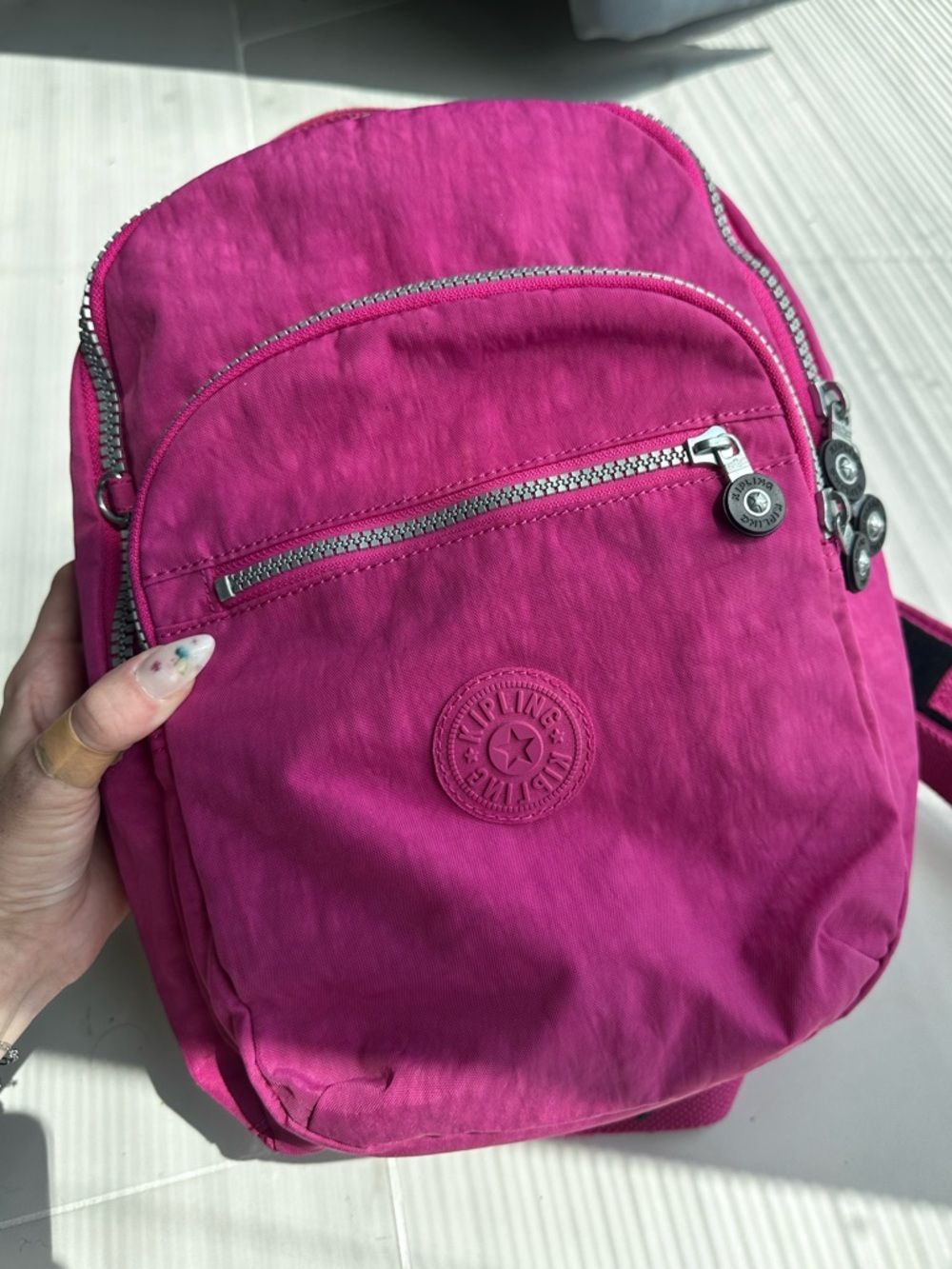 Kipling Pink Mini Backpack Nylon Travel Bag Lightweight Hot Bright Pink